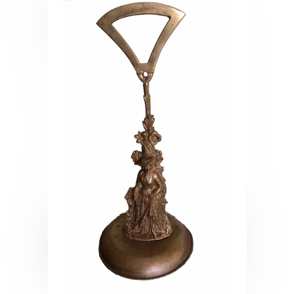 Vintage Brass Ornate Door Stop Victorian Woman Lady Gold Tone Flowers VTG